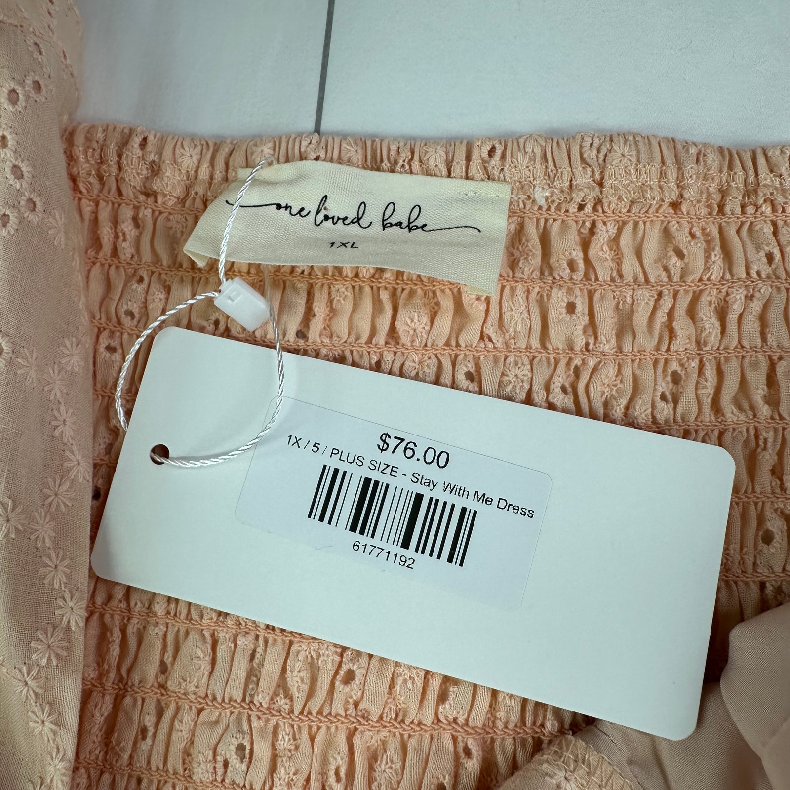 One Loved Babe Dress Womens 1xl Peach Stay With Me Eyelet Smocked Cottage Boho — image 4 of 8